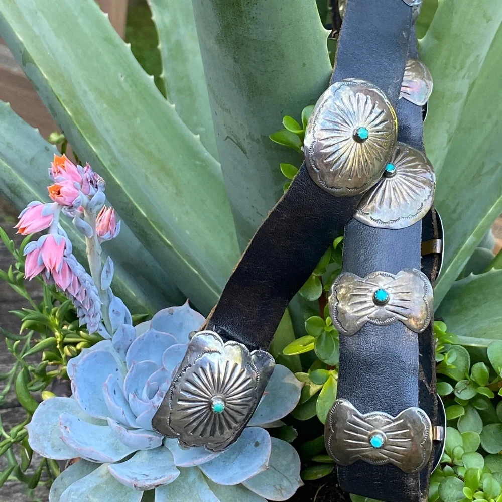 🌹Stunning Vtg Navajo 13 pc Sterling Silver & Turquoise Concho Leather Belt~MINT - Picture 15 of 16